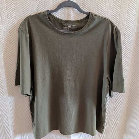 Banana Republic Organic Cotton T-Shirt Olive Green Army Green Large Minimalist - Picture 1 of 5